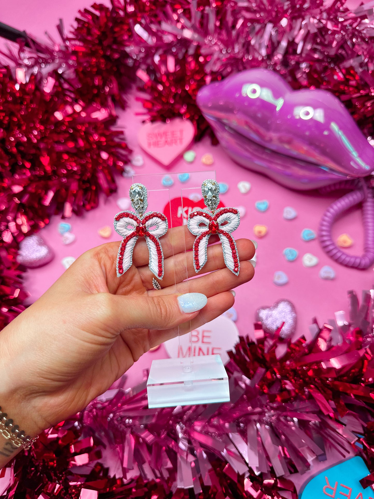 Pink/Red Beaded Bows