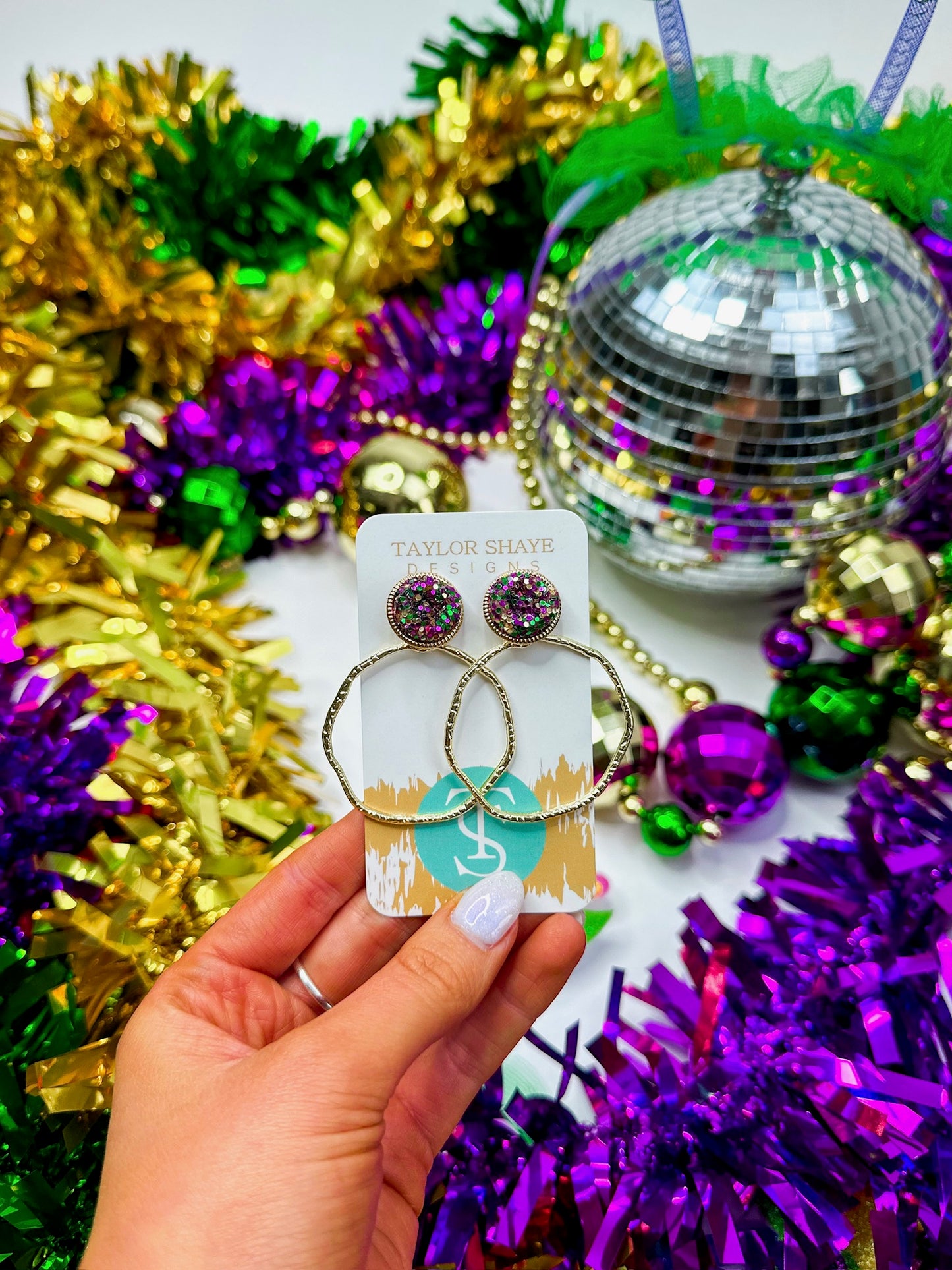 Mardi Gras Mix Glitter Top Hoops