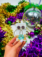 Load image into Gallery viewer, Mardi Gras Mix Glitter Top Hoops
