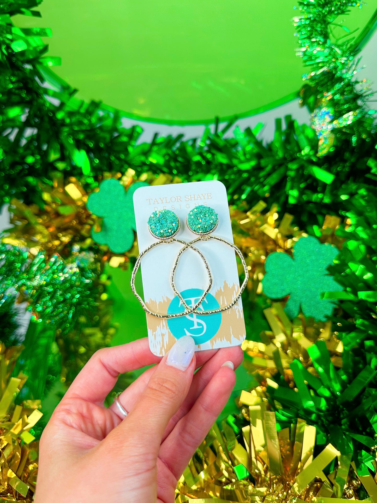 Green Glitter Top Hoops