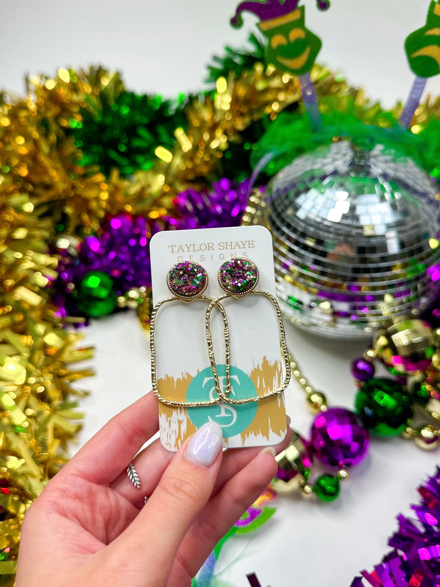 Mardi Gras Mix Glitter Top Hoops