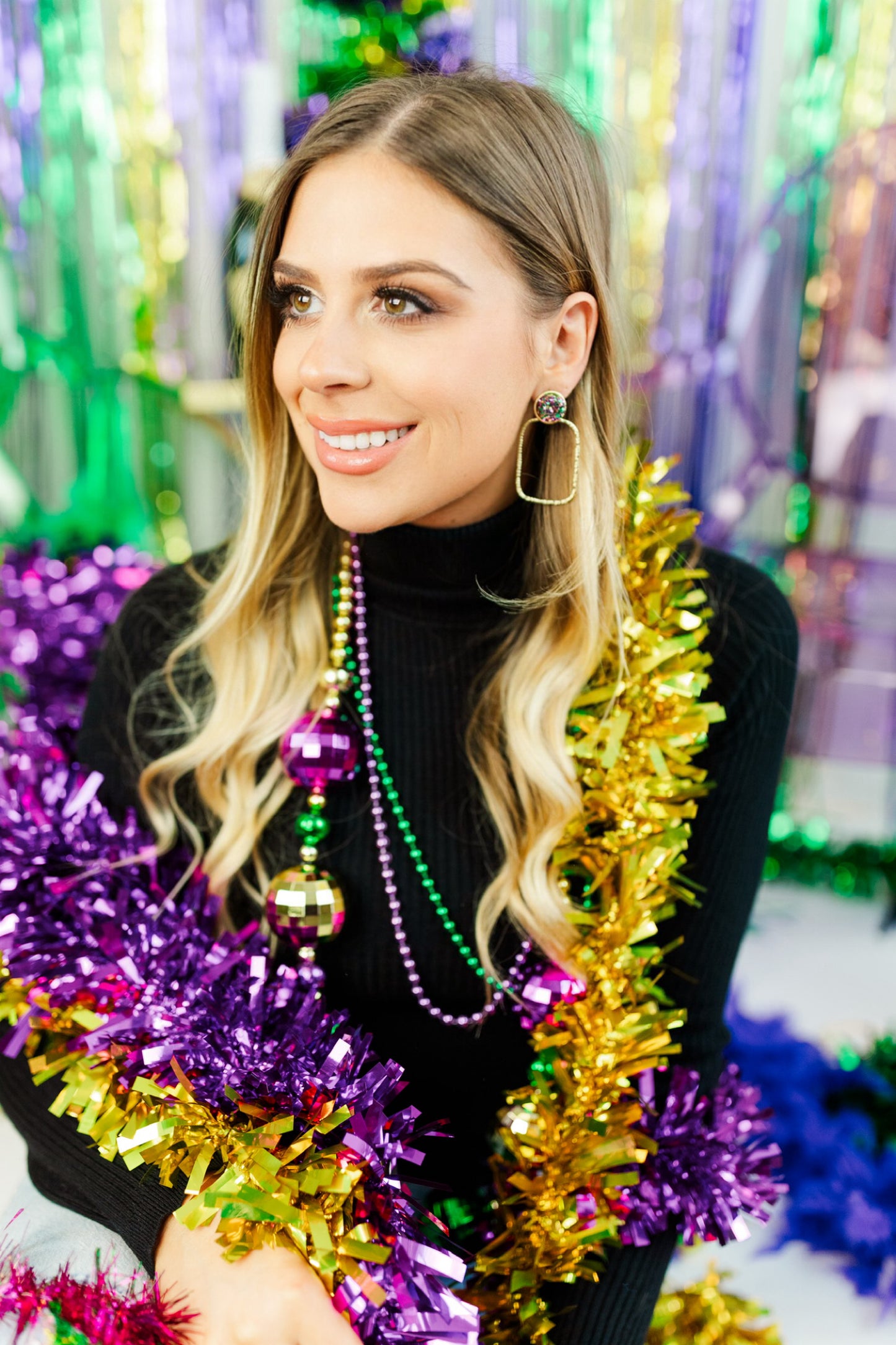 Mardi Gras Mix Glitter Top Hoops