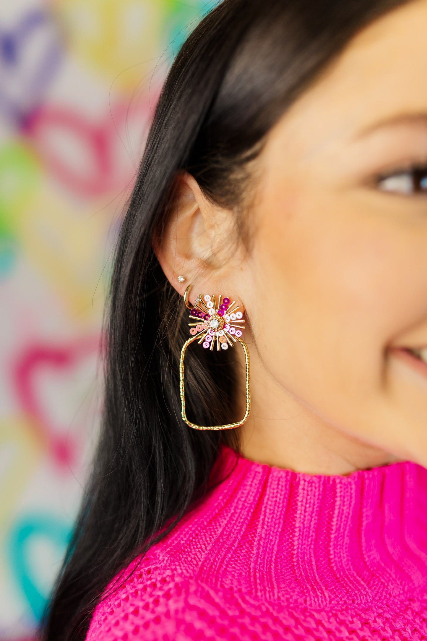 Pink Mix Sequin Sunburst Hoops