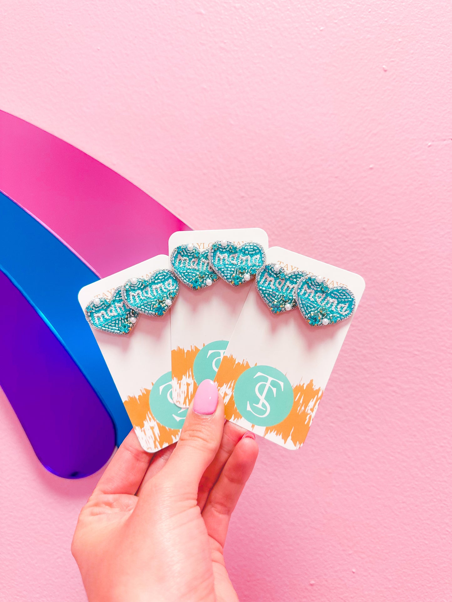 MAMA Beaded Heart Studs