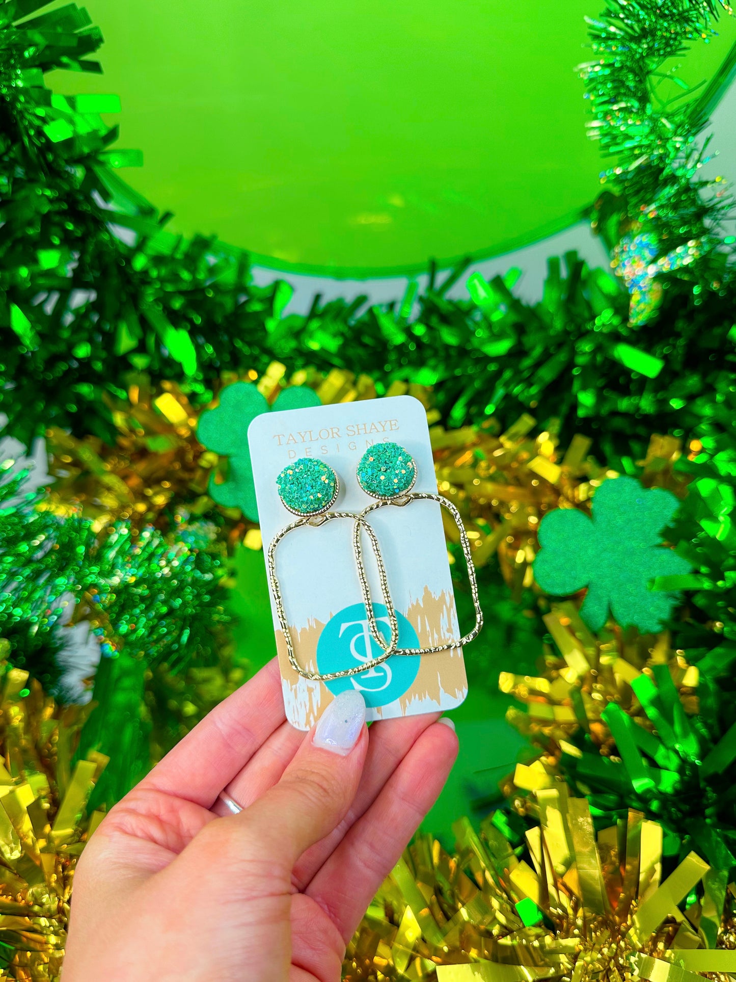 Green Glitter Top Hoops