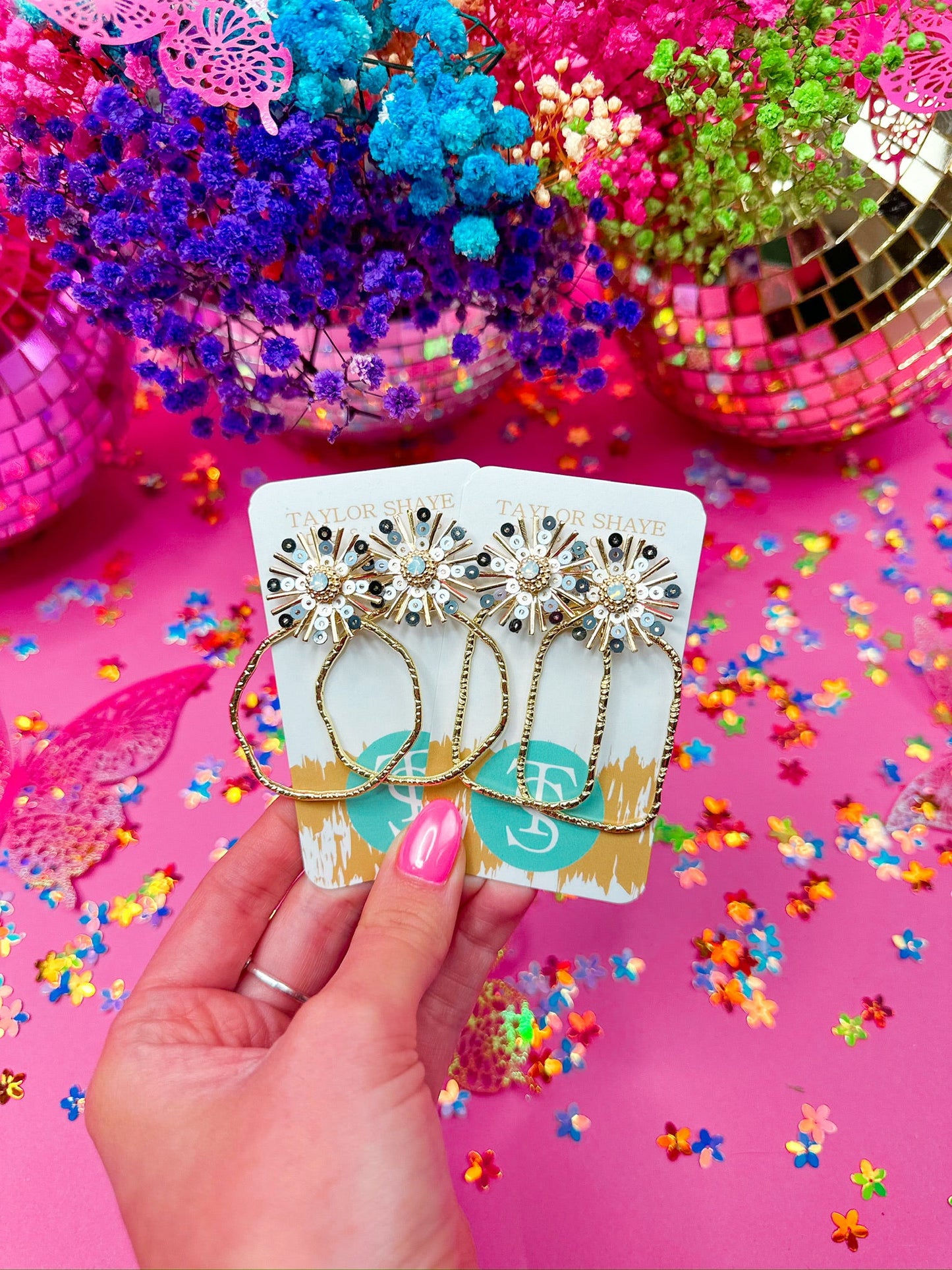 Black Ombre Sequin Sunburst Hoops