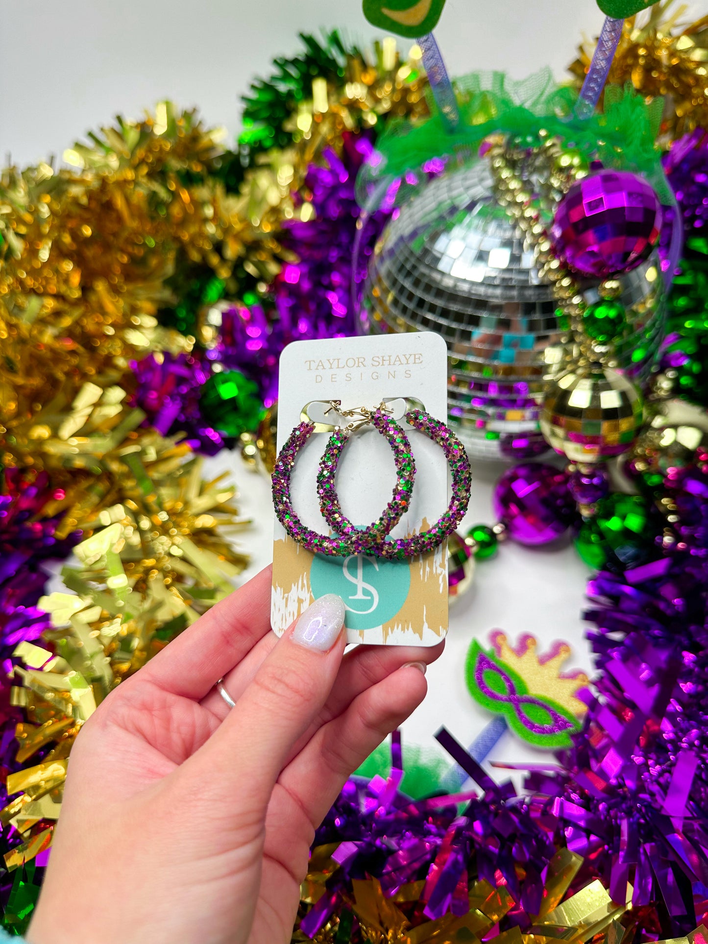 Mardi Gras Glitter Hoops