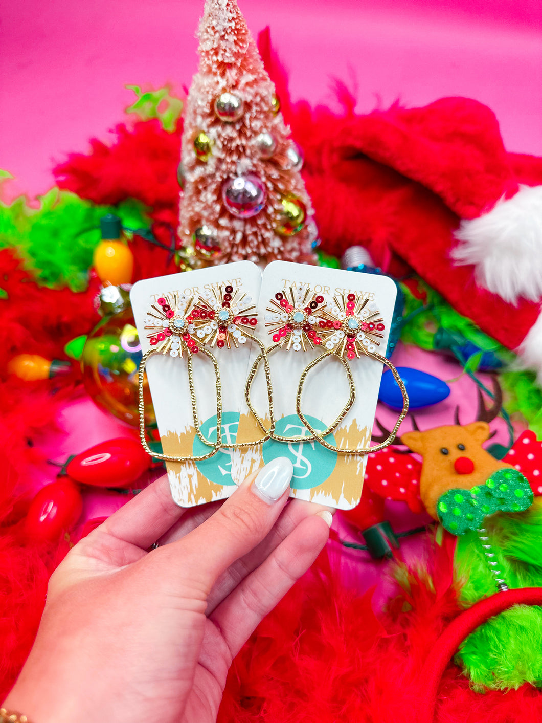 Red/White Sequin Sunburst Hoops