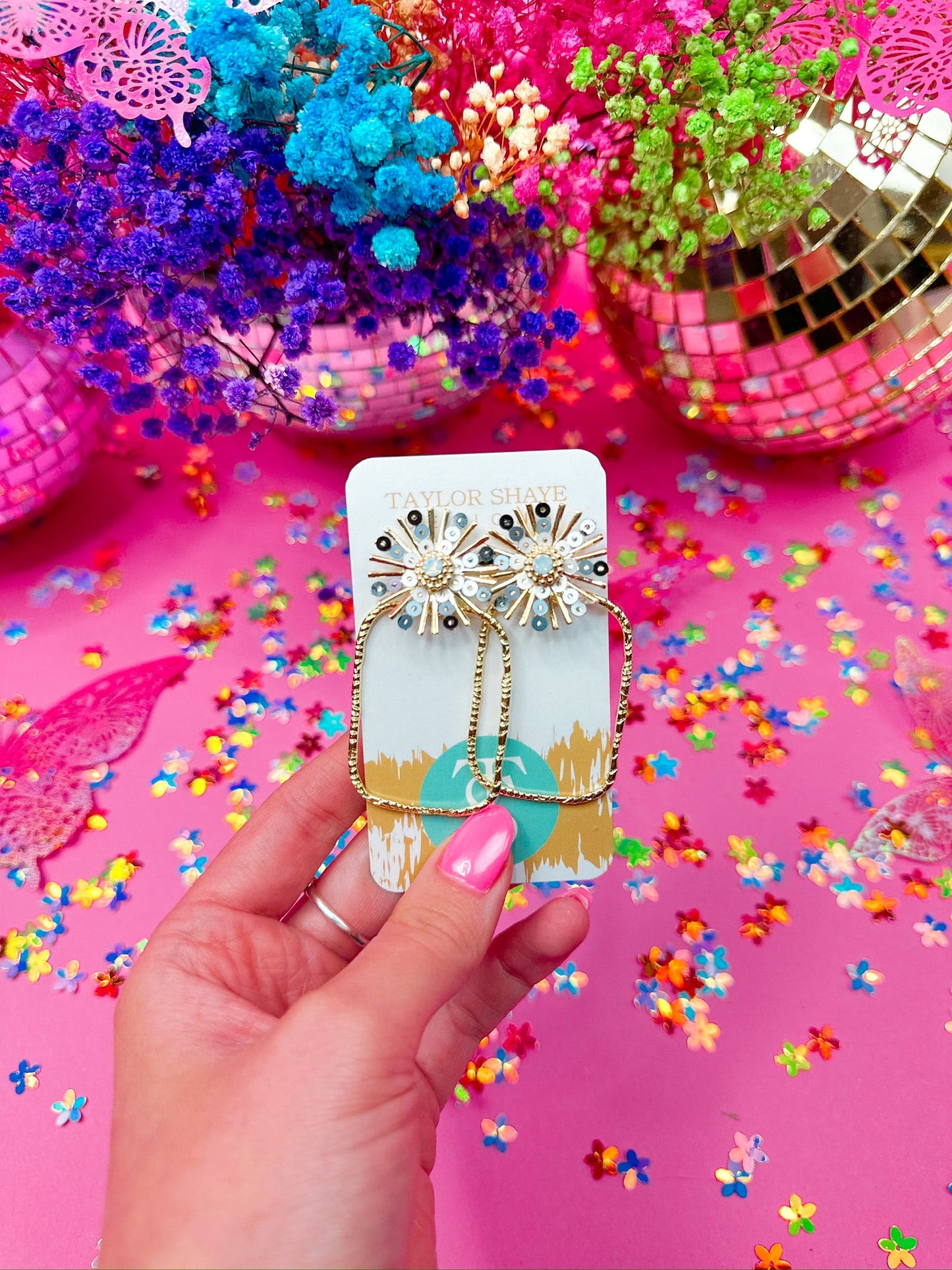 Black Ombre Sequin Sunburst Hoops