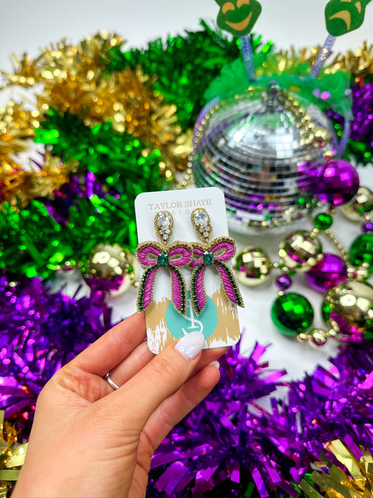 Mardi Gras Beaded Bow Drops