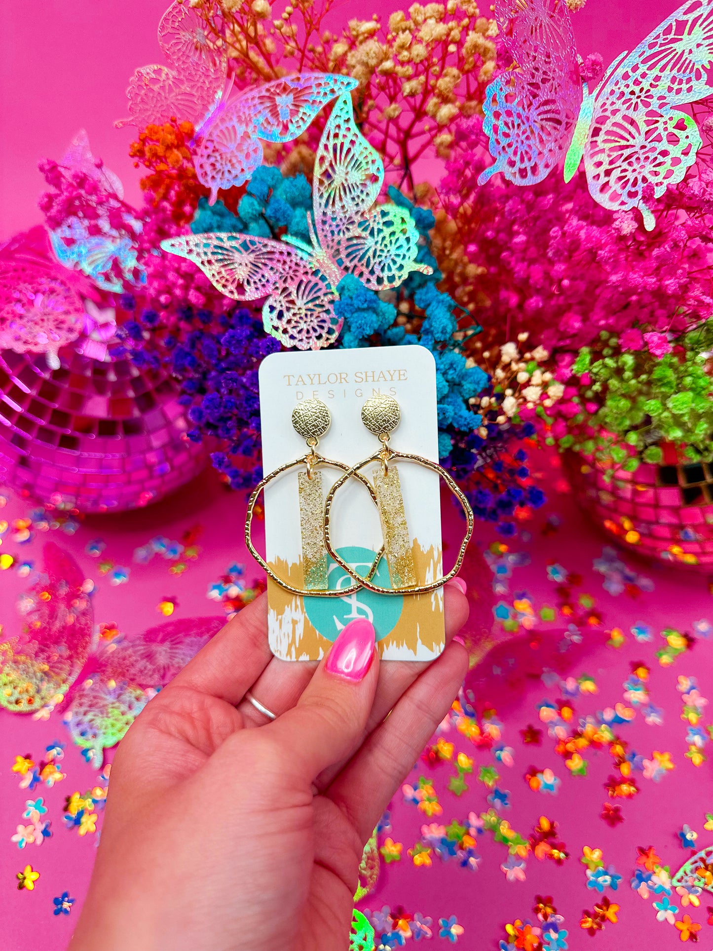 Gold Glitter Stick Hoops