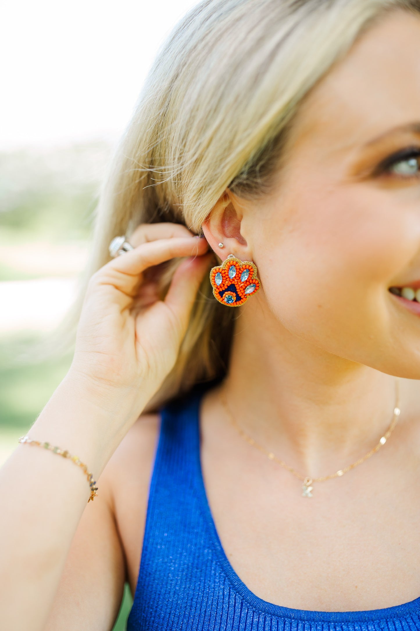 Navy/Orange Tiger Paw Stud