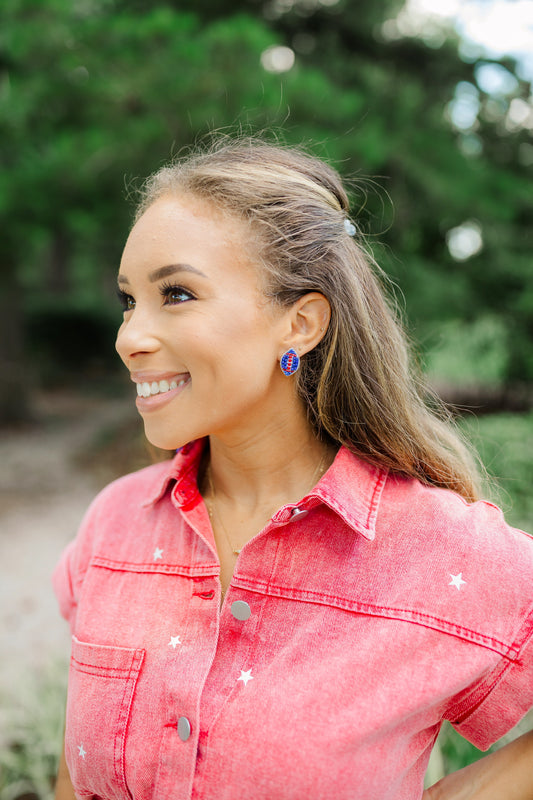 Beaded Blue/Red Football Stud