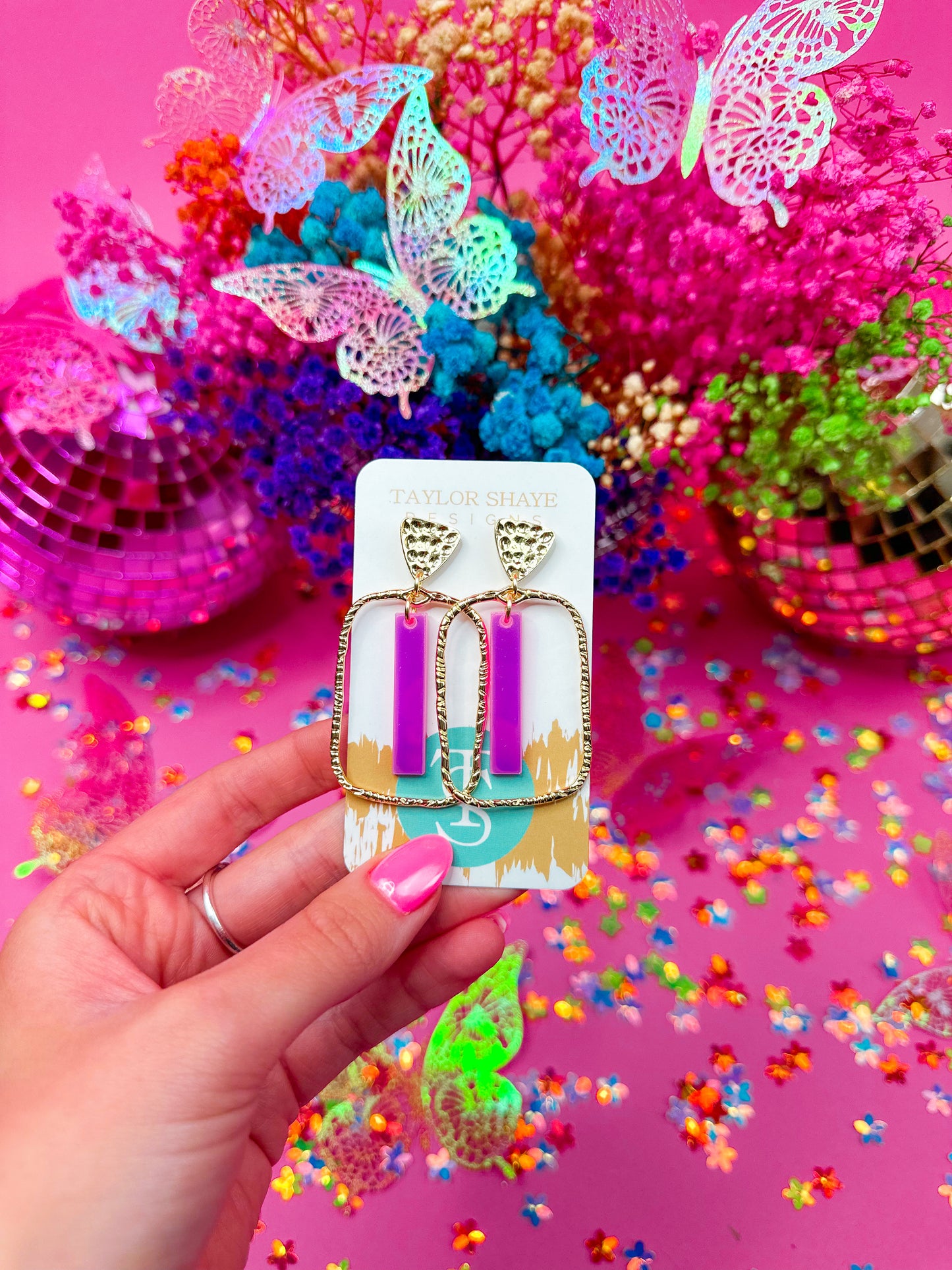 Pink Iridescent Stick Hoops