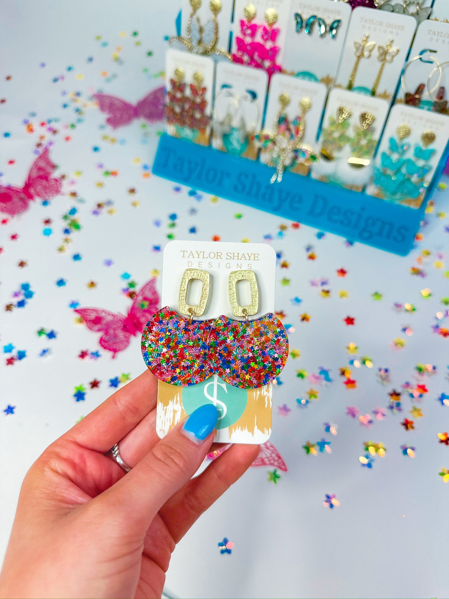 Rainbow Star Confetti Oval Drops