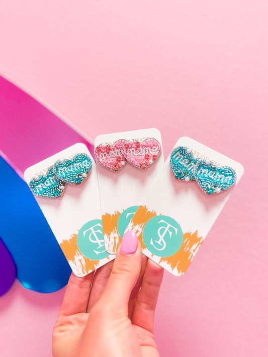 MAMA Beaded Heart Studs