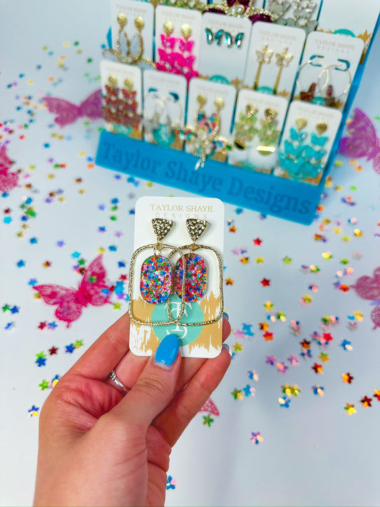 Rainbow Star Confetti Oval Hoops