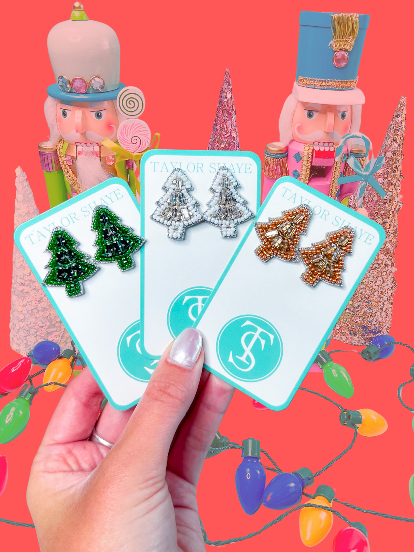 Beaded Crystal Christmas Tree Studs