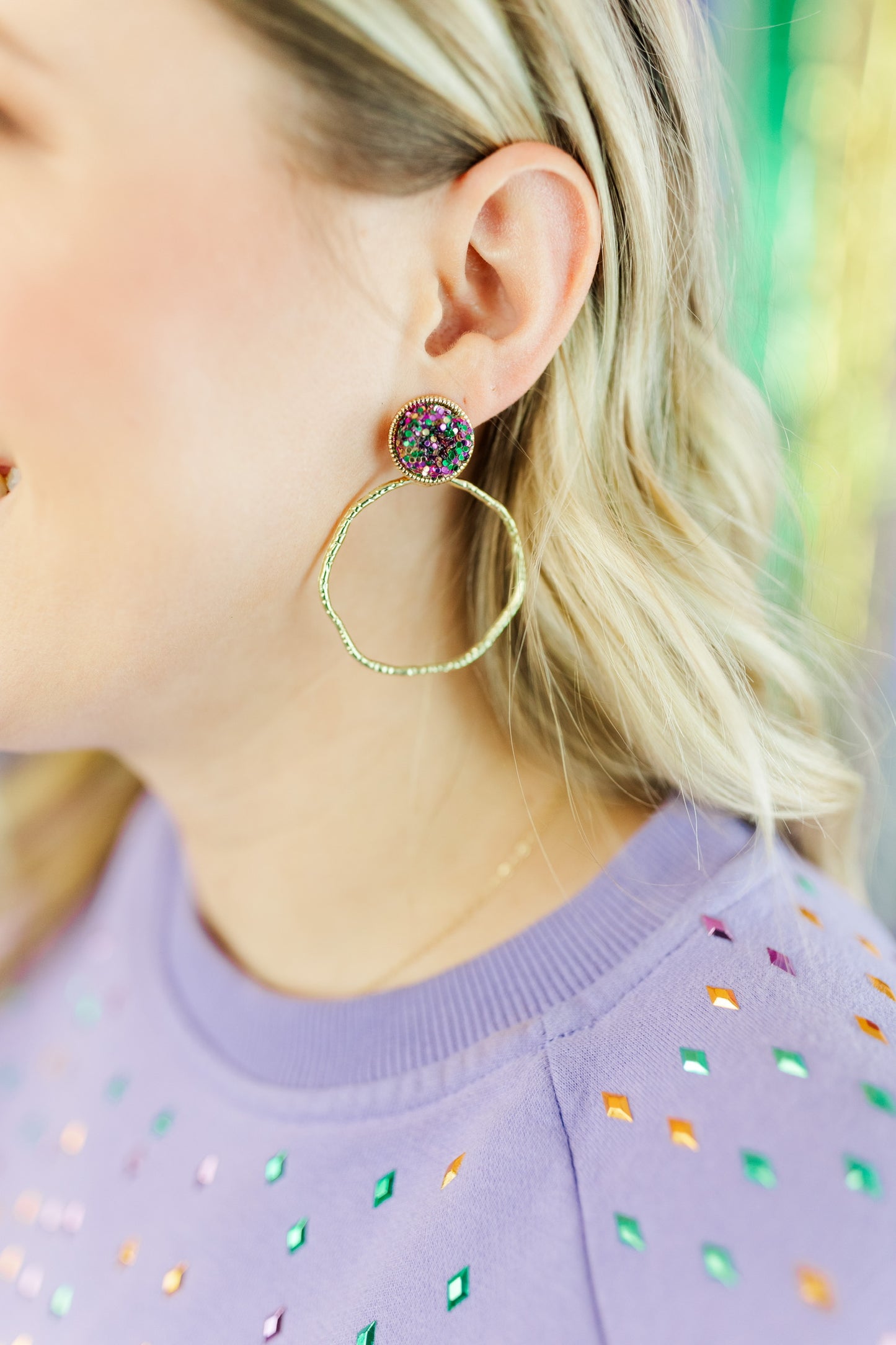 Mardi Gras Mix Glitter Top Hoops