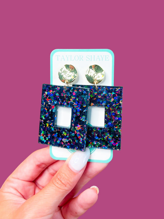 Black Sequin Naomi Rectangle Drops