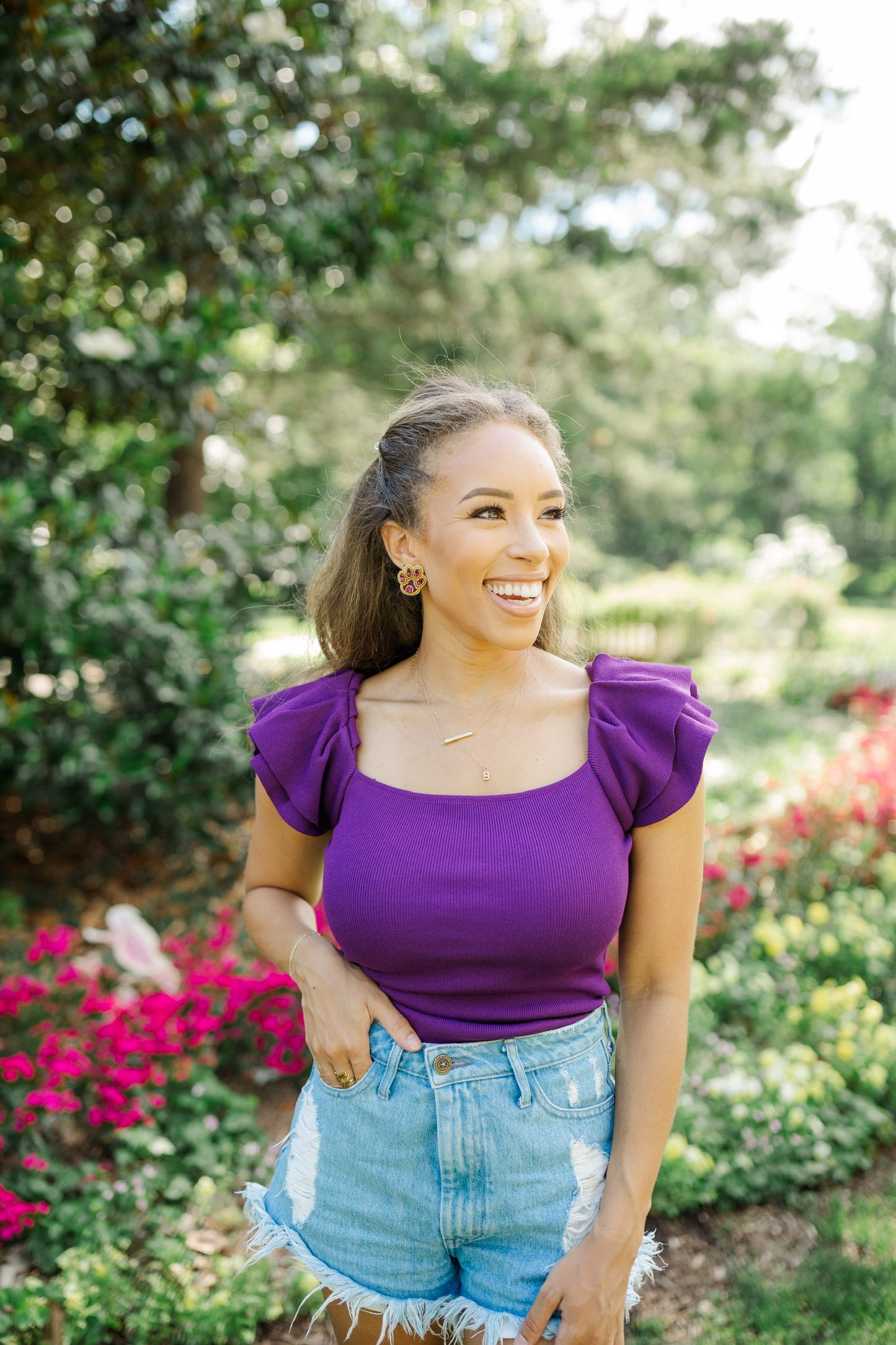 Purple/Gold Tiger Paw Stud