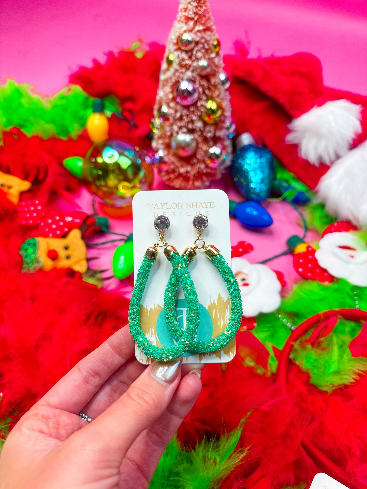 Green Glitter Teardrops