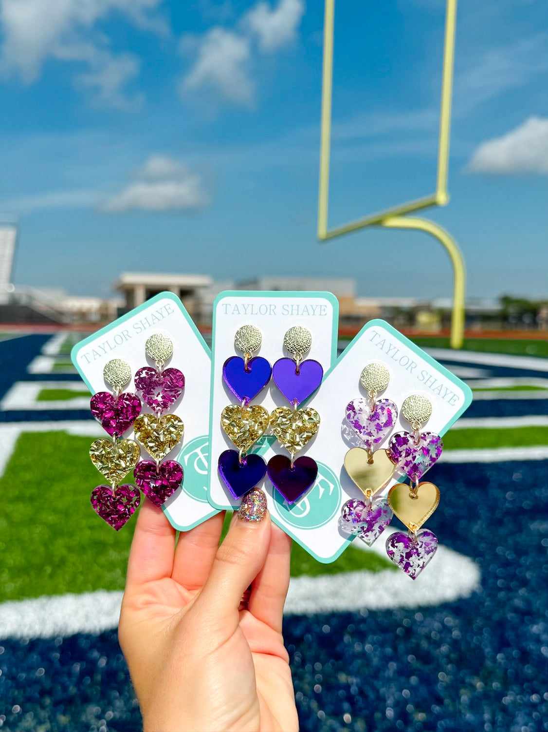 Purple & Gold Acrylic Triple Hearts