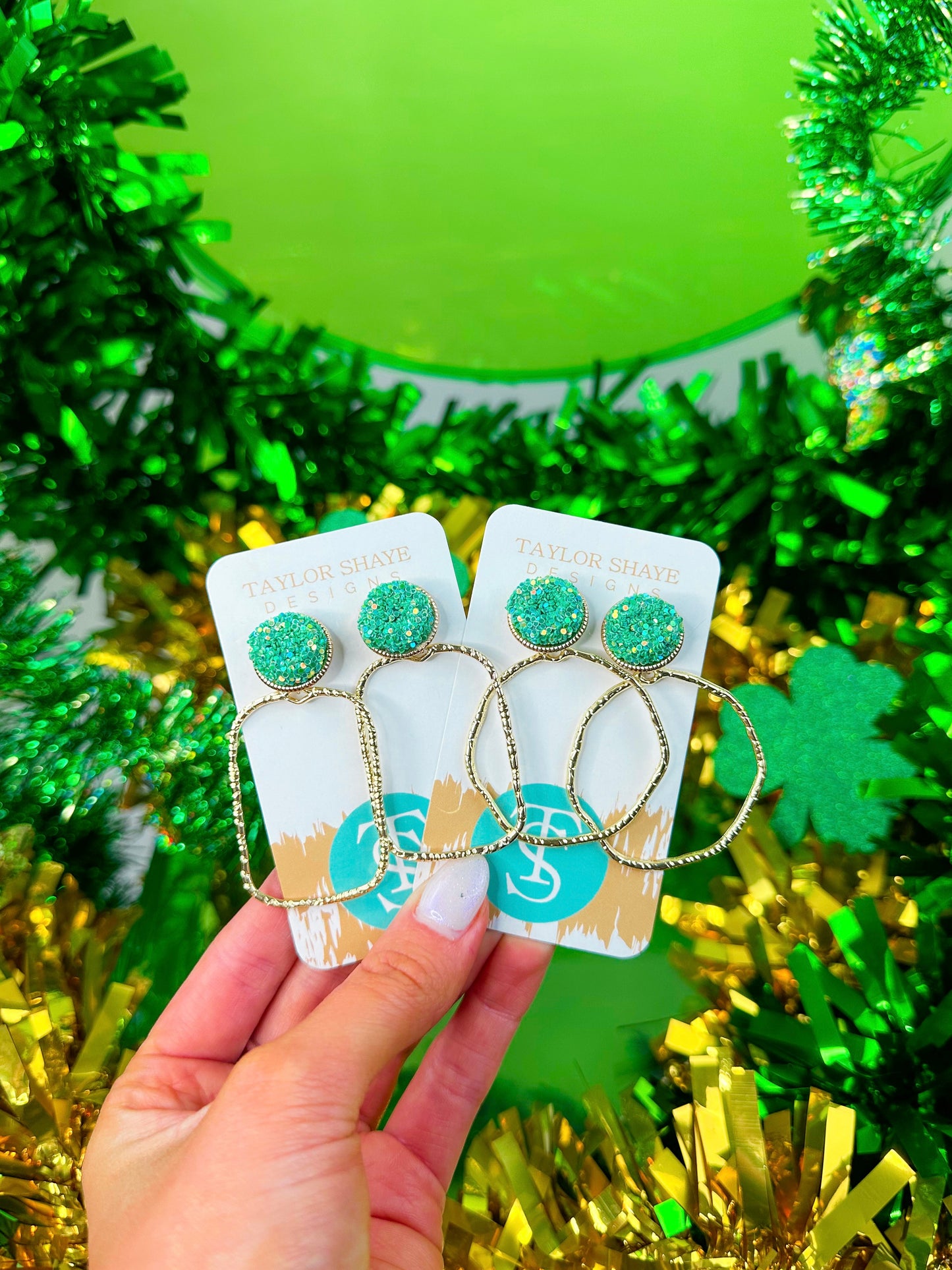 Green Glitter Top Hoops