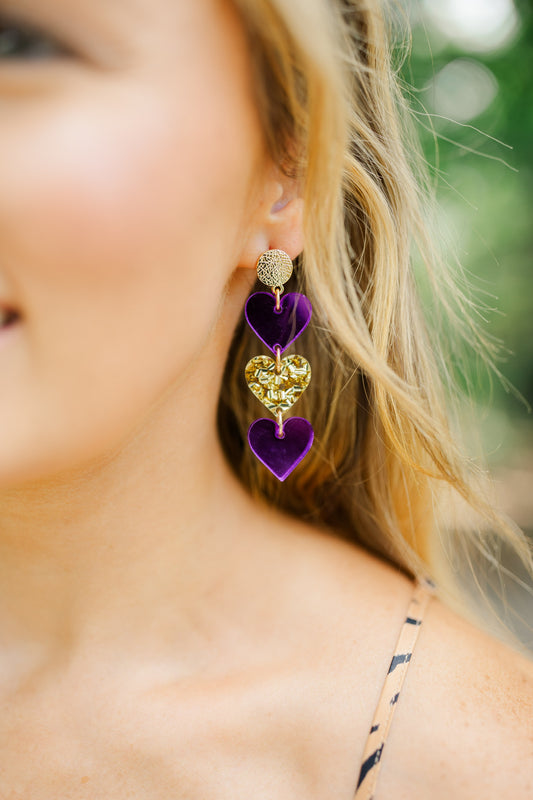 Purple & Gold Acrylic Triple Hearts