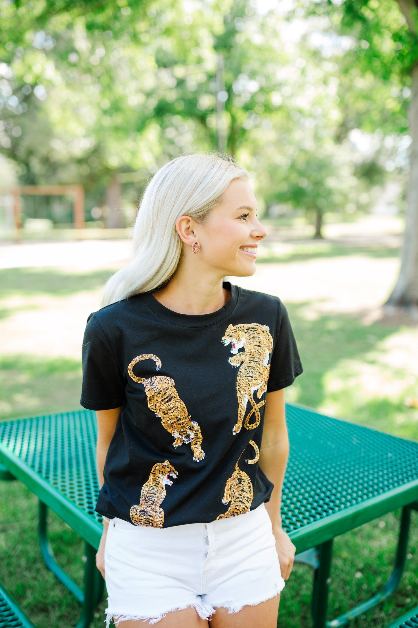 Beaded Purple and Gold Football Stud