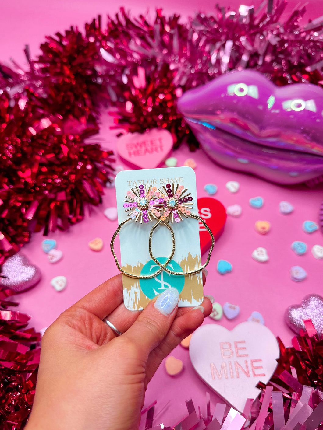 Pink Mix Sequin Sunburst Hoops