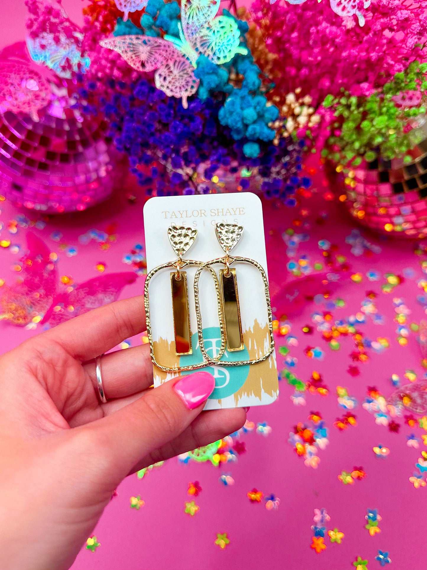 Gold Mirror Stick Hoops