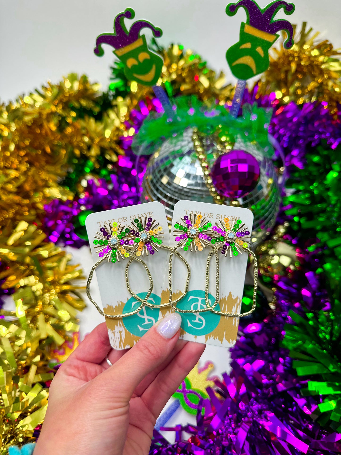 Mardi Gras Sequin Sunburst Hoops