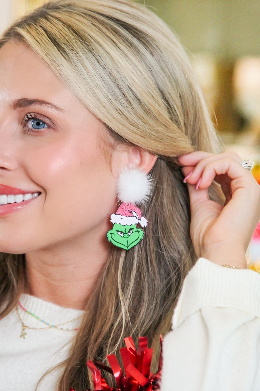 Pink Grinch Earrings