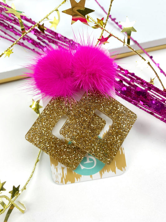 Gold Glitter Diamond/Pink Puff