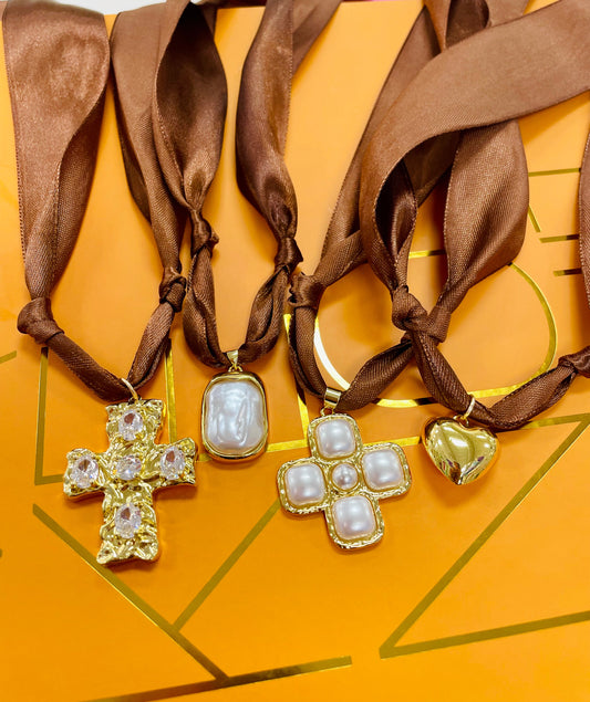 Brown Satin Scarf Necklace