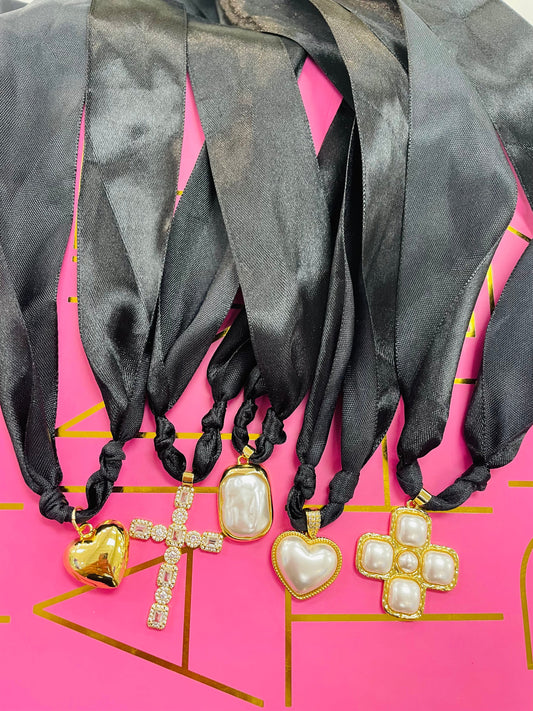 Black Satin Scarf Necklace