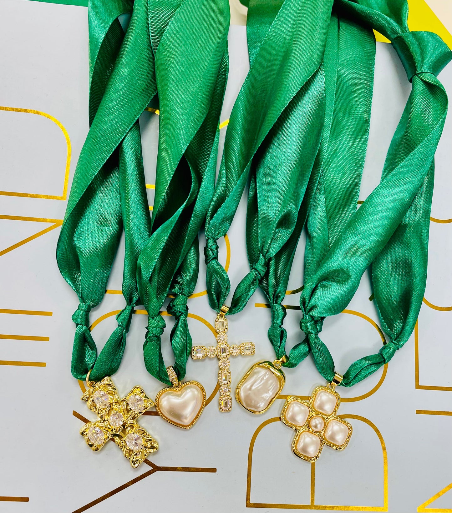 Green Satin Scarf Necklace