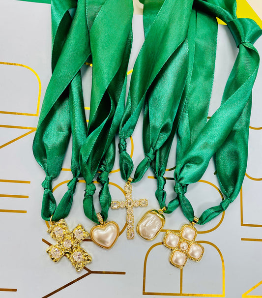 Green Satin Scarf Necklace