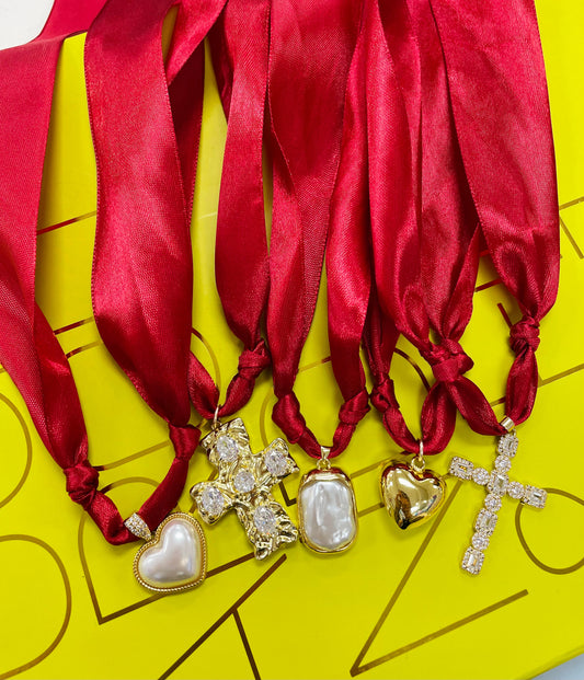 Red Satin Scarf Necklace