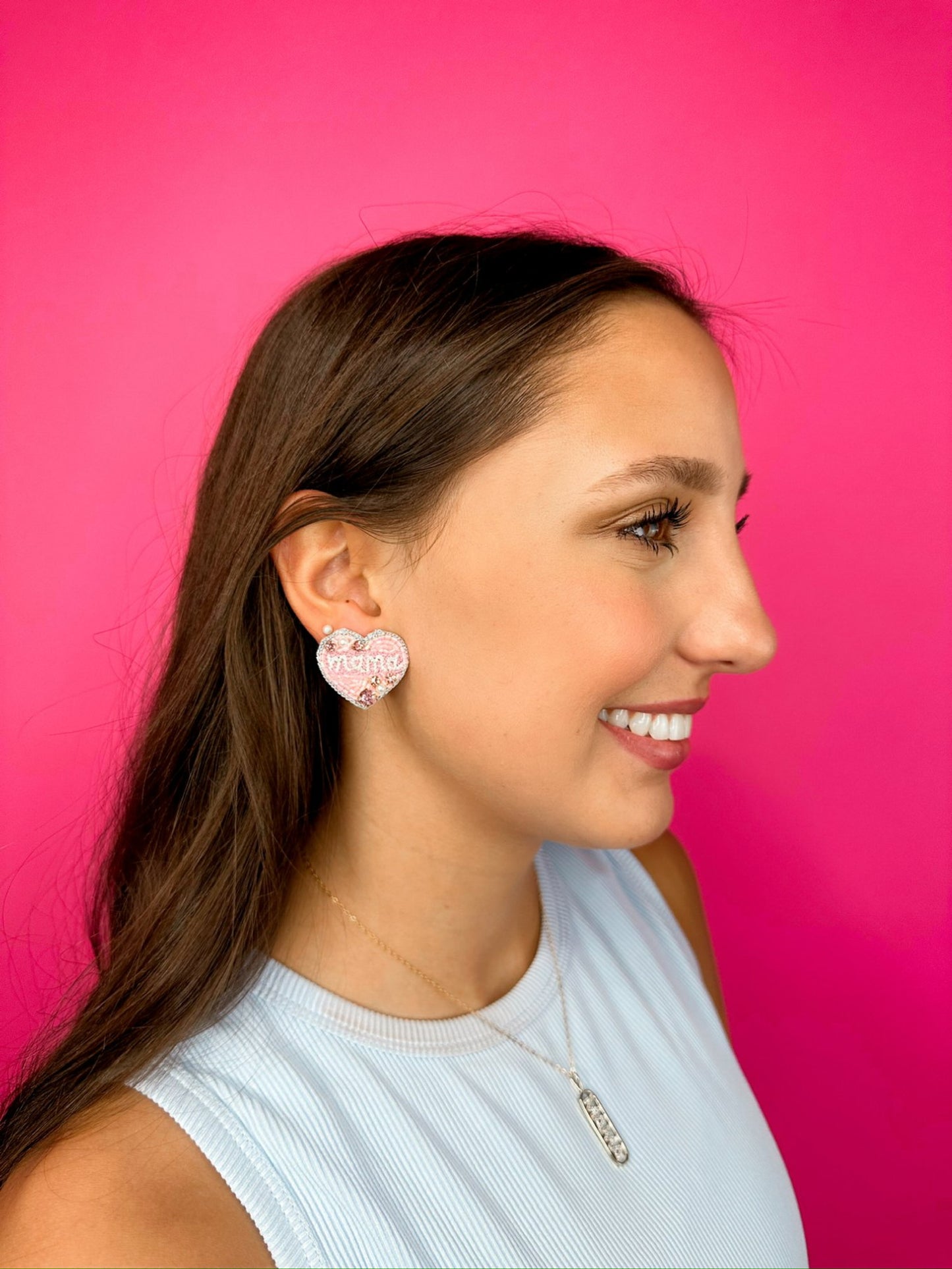 MAMA Beaded Heart Studs