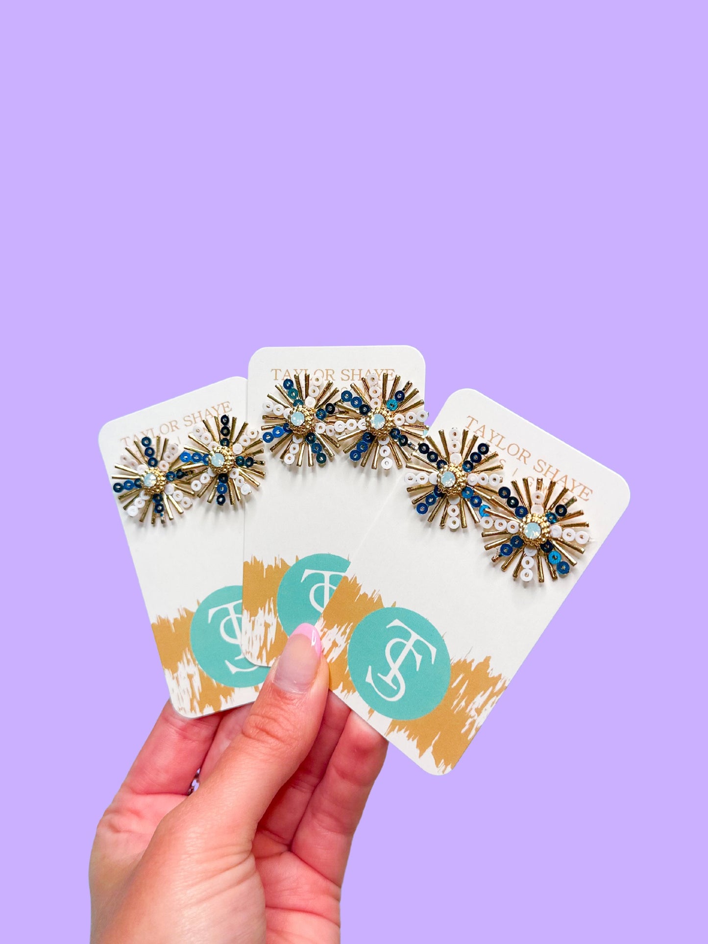 Blue/White Sequin Sunburst Studs