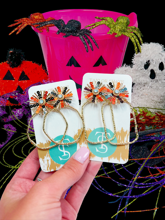 Orange/Black Sequin Sunburst Hoops