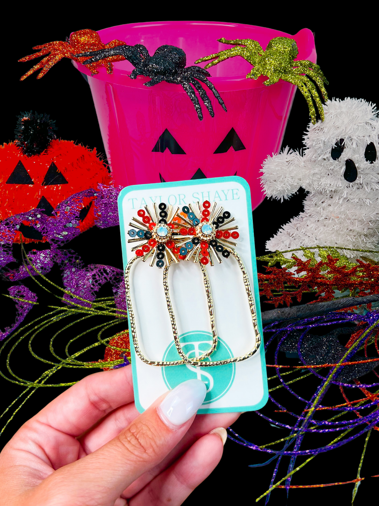 Orange/Black Sequin Sunburst Hoops