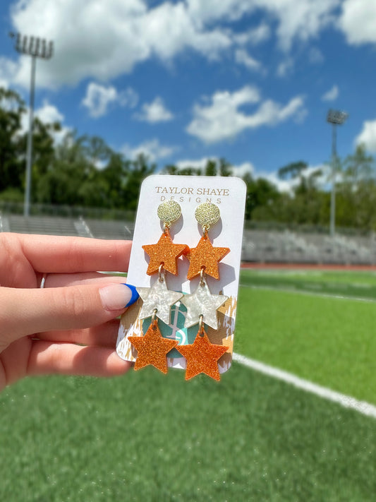 Orange Glitter/Shimmer Triple Stars