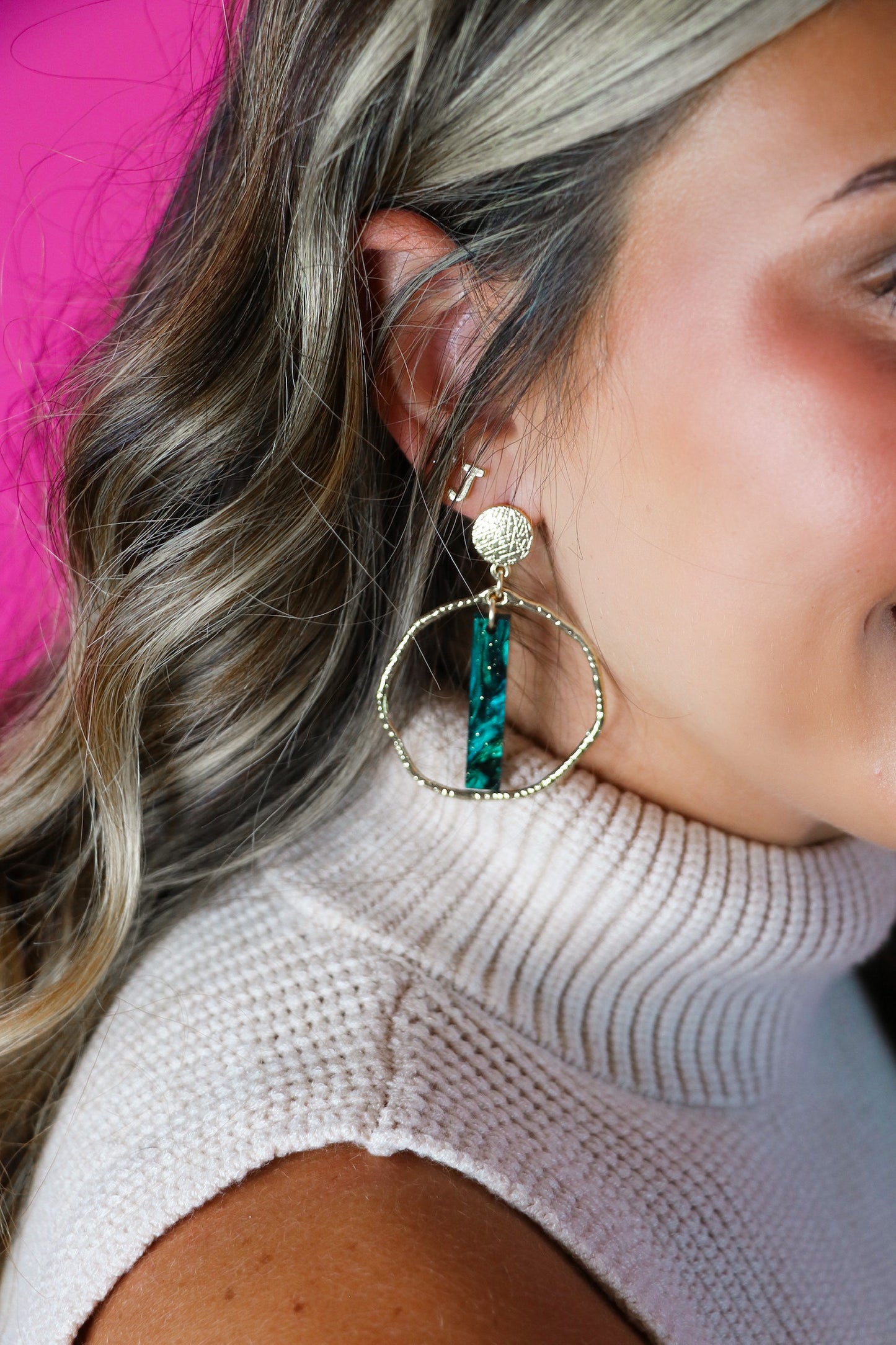 Emerald Shimmer Stick Hoops