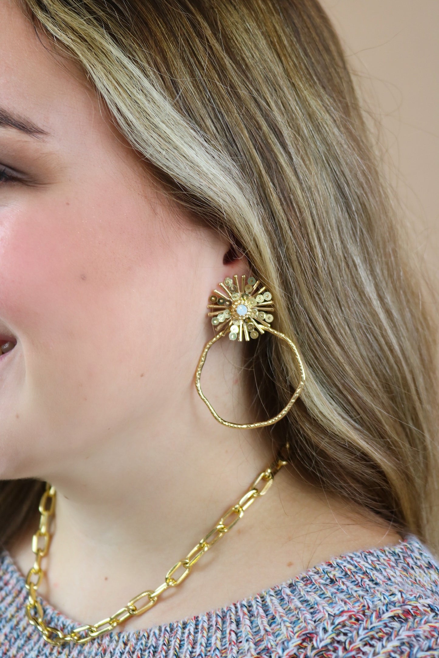 Gold Sequin Sunburst Hoops