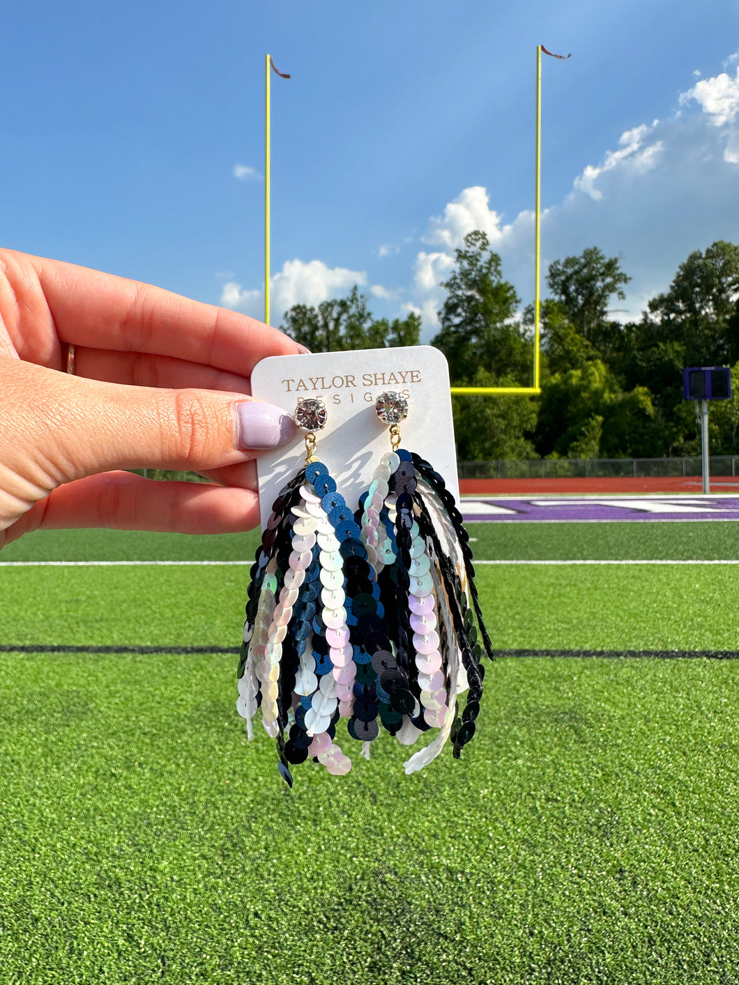 Navy/White Sequin Tassels
