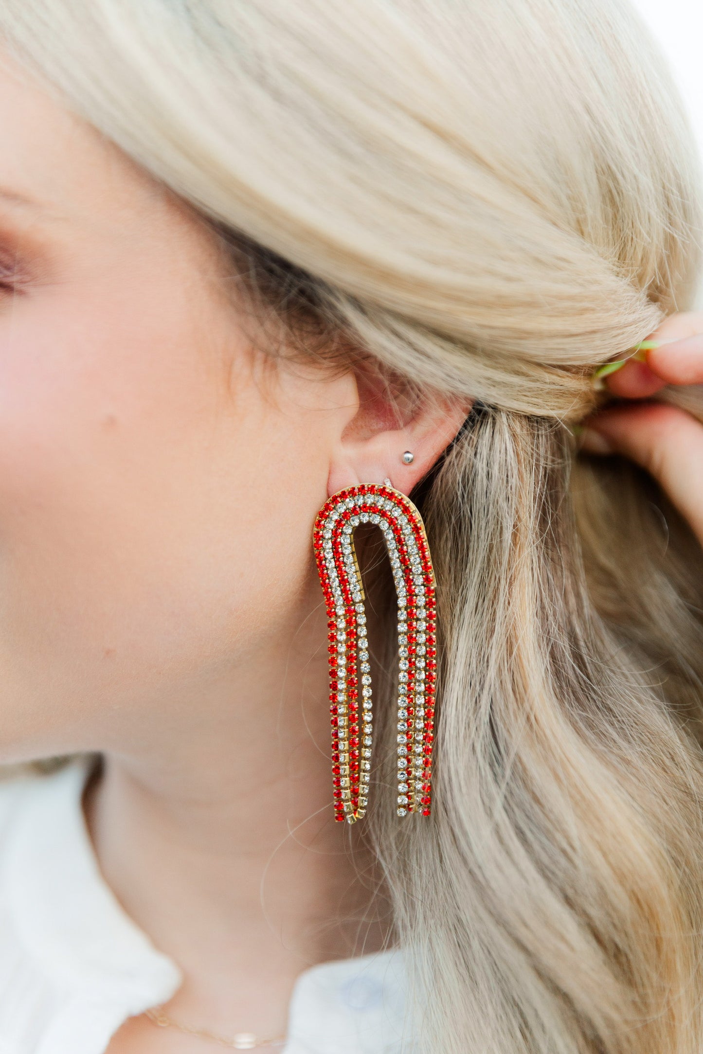 Red/Silver Rhinestone Chain Drops