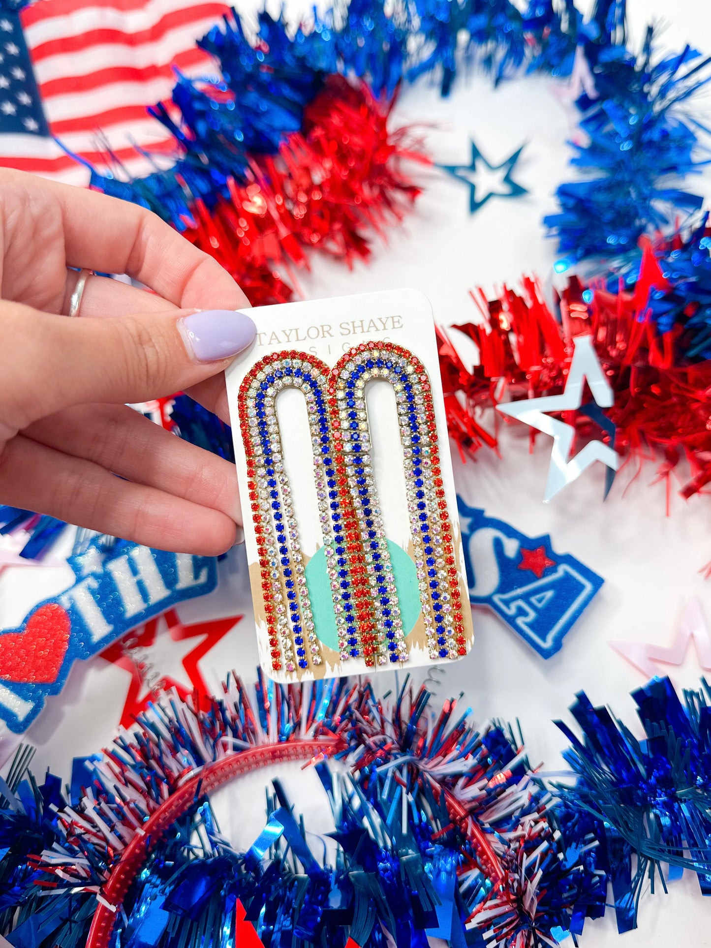 Red/Blue Rhinestone Chain Drops